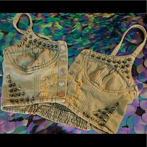 Distressed denim crop top